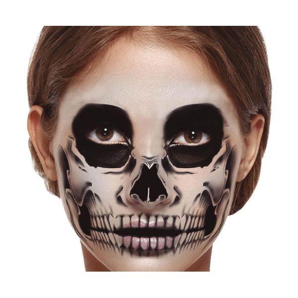 Giorno Dei Morti Maschera Halloween Tatuaggio Viso Colorato Teschio Di Zucchero Fantasma Arte Messicana Festival Make Up Motivo Teschio Costume Carnevale Accessorio, Colore: Nero-image