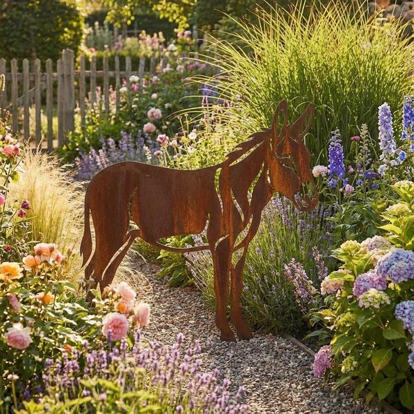 Decorazione Da Giardino Asino Metallo Rustico-image