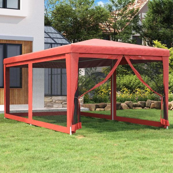 The Living Store Tenda Per Feste Con 6 Pareti Laterali In Rete Rosso 3X6 M Hdpe-image