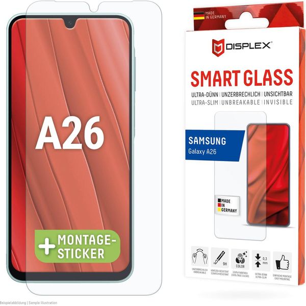 Displex Smart Glass (9H) Per Samsung Galaxy A26/A16 (5G)/A17 (4G/5G), Adesivo Di Montaggio, Infrangibile-image