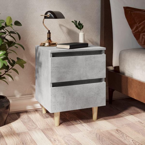 The Living Store Comodino Con Gambe In Pino Grigio Cemento 40X35X50 Cm-image