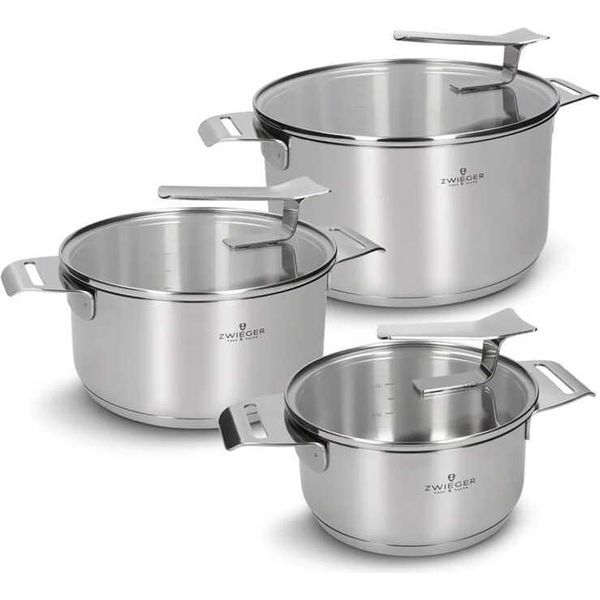 Zwieger Set Di 3 Pentole In Acciaio Inox + 3 Coperchi 16/20/24Cm-image
