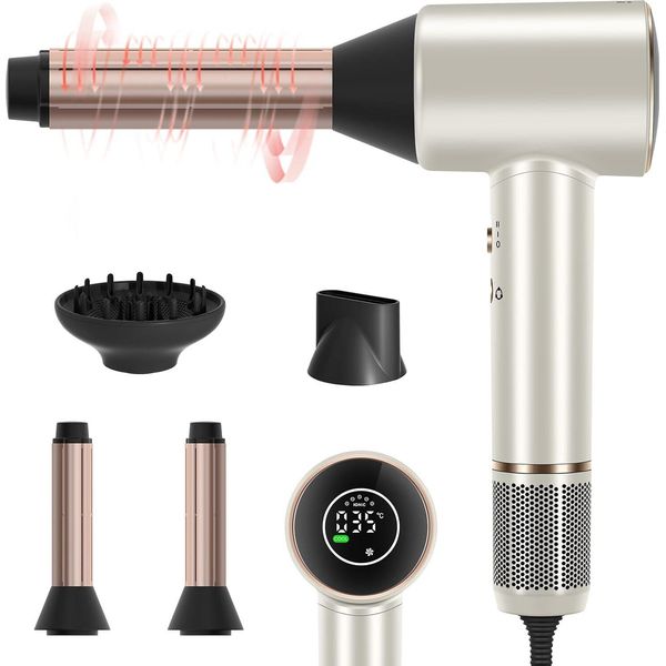 Asciugacapelli Air-Sonic HD-LED Display 25M/S Flusso D'aria Per Un'asciugatura Rapida, 1800,00 W, Con Motore Brushless A Bassa Rumorosità 110.000RPM 2X 32Mm-image