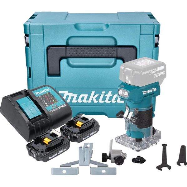 Fresatrice Per Bordi A Batteria Makita Drt 52 Saj 18 V 6 Mm Senza Spazzole + 2X Batteria Ricaricabile 2,0 Ah + Caricabatterie + Makpac-image