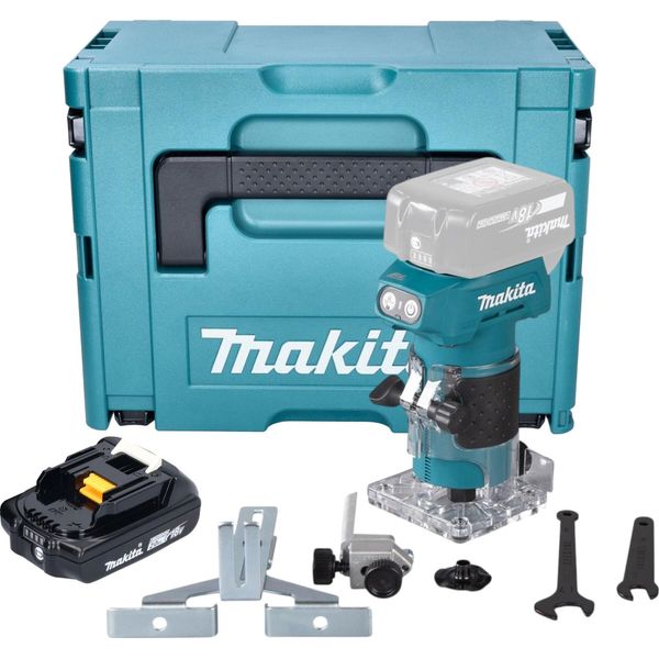 Makita Drt 52 A1J Fresatrice Per Bordi A Batteria 18 V 6 Mm Senza Spazzole + 1X Batteria Ricaricabile 2,0 Ah + Makpac - Senza Caricabatterie-image