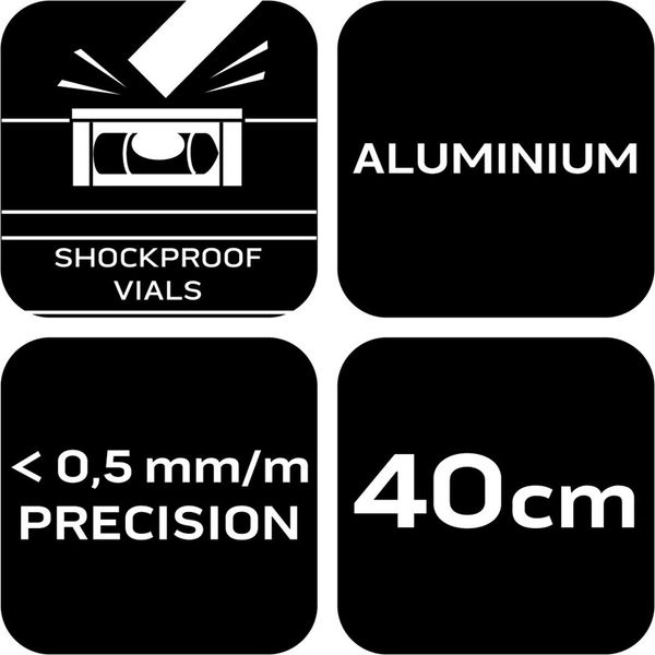 Neo Tools Livella In Alluminio, 0,5 Mm/M 40, 60, 80, 100, 120, 150, 200 Cm Livella A Bolla Con Attacco Antiurto - 40 Cm-image