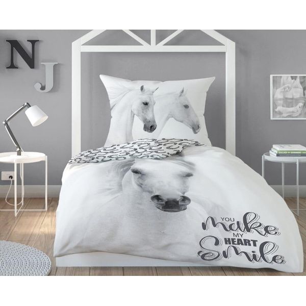 Detexpol Biancheria Da Letto In Cotone 160X200 Cavallo Bianco 3864 Una Federa 70X80 Pannello 92-image