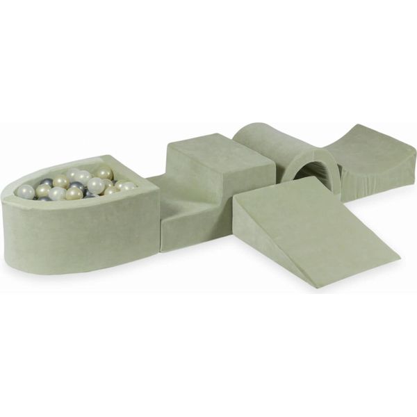 Parco Giochi In Schiuma Con Ponte E Piscina Micro Velvet Soft Light Mint + 100 Palline: Oro Chiaro, Opalescente, Argento-image