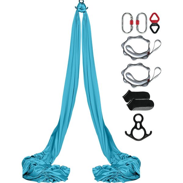Succebuy Seta Aerea E Altalena Yoga, 11 Metri, Set Di Amache Per Yoga Aereo Con Tessuto Di Nylon Da 100 Gsm, Attrezzatura Completa E Semplice Guida All'installazione, Ideale Per Fitness E Bodybuilding, Blau-image