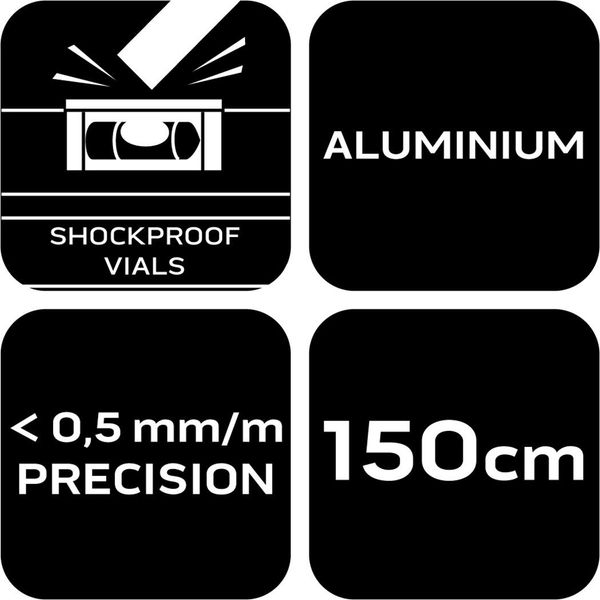 Livella Neo Tools In Alluminio, 0,5 Mm/M 40, 60, 80, 100, 120, 150, 200 Cm Con Attacco Antiurto - 150 Cm-image