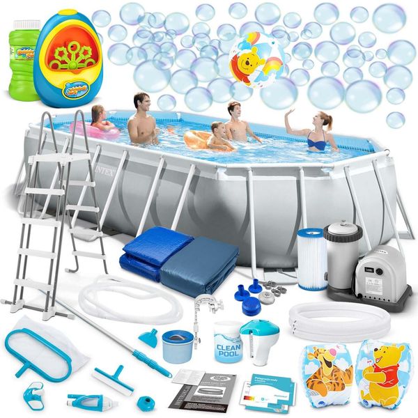503 X 274 X 122 Cm 21In1 Intex 26796 Piscina Da Giardino + Macchina Per Le Bolle Gratis-image