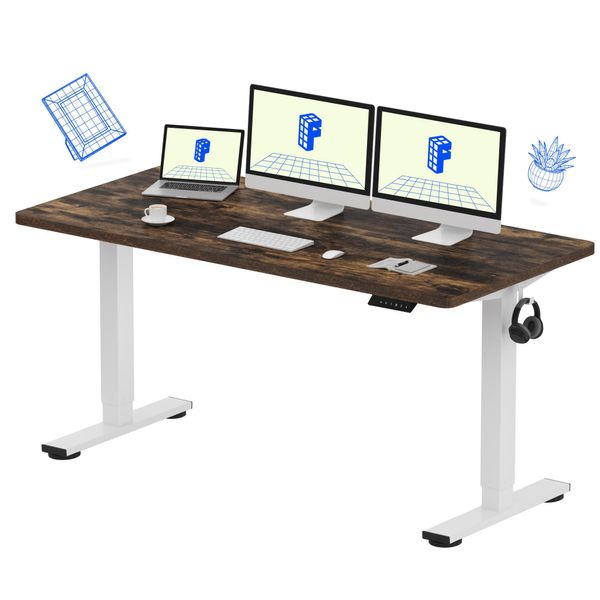Scrivania Flexispot Regolabile In Altezza 160X80Cm, Portata 100 Kg, Con Protezione Anticollisione, Piano D'appoggio Monoblocco, 4 Funzioni Di Memoria (Marrone)-image