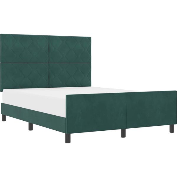 Vidaxl Letto A Molle Con Testiera Verde Scuro 160 X 200 Cm In Velluto-image