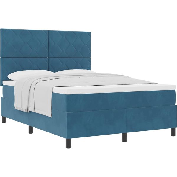 Vidaxl Letto A Molle Con Materasso Blu Scuro 160 X 200 Cm In Tessuto-image