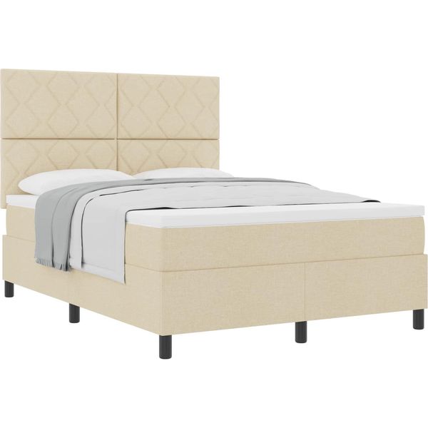 Vidaxl Letto A Molle Con Materasso Crema 160 X 200 Cm In Tessuto-image