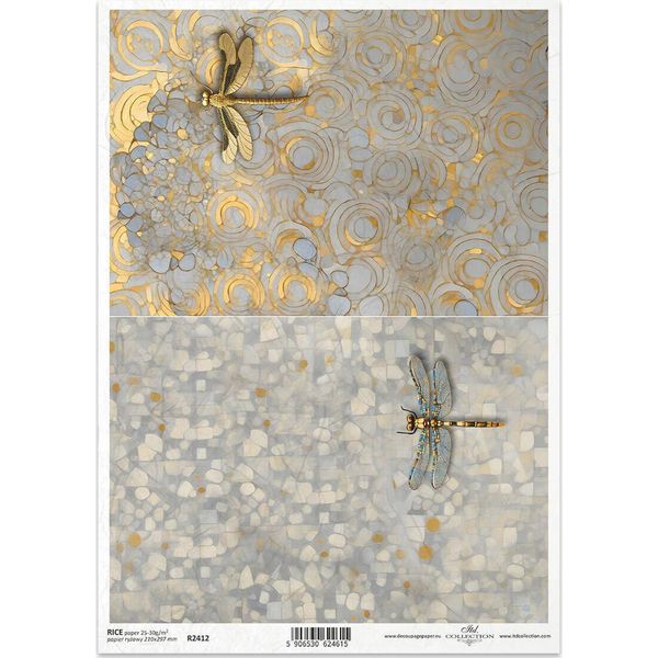 Itd Carta Di Riso Decoupage Tecnica Artigianale Tovagliolo Di Carta-R2412 Mosaico Di Libellule - Ispirato A Klimt-image