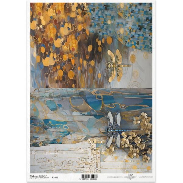 Itd Carta Di Riso Decoupage Artigianale Tecnica Dei Tovaglioli Di Carta-R2409 Motivi Decorativi, Libellule - Ispirato A Klimt-image
