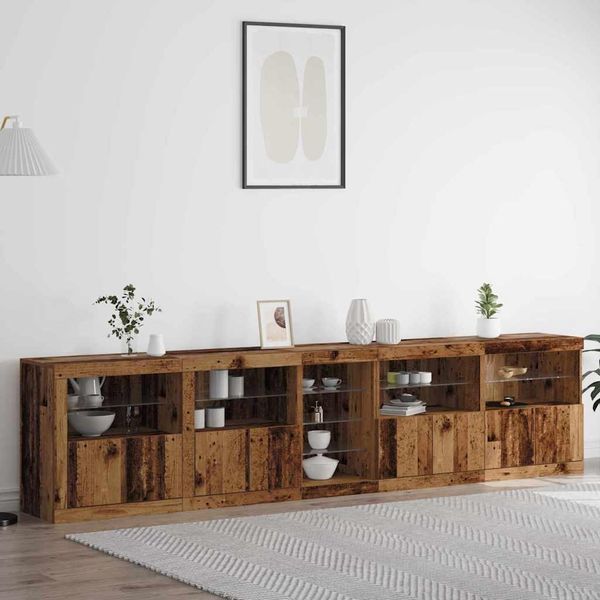 Credenza Vidaxl Led In Legno Recuperato 283 X 37 X 67 Cm Materiale A Base Di Legno-image