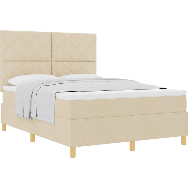 Vidaxl Letto A Molle Con Materasso Crema 160 X 200 Cm In Tessuto-image