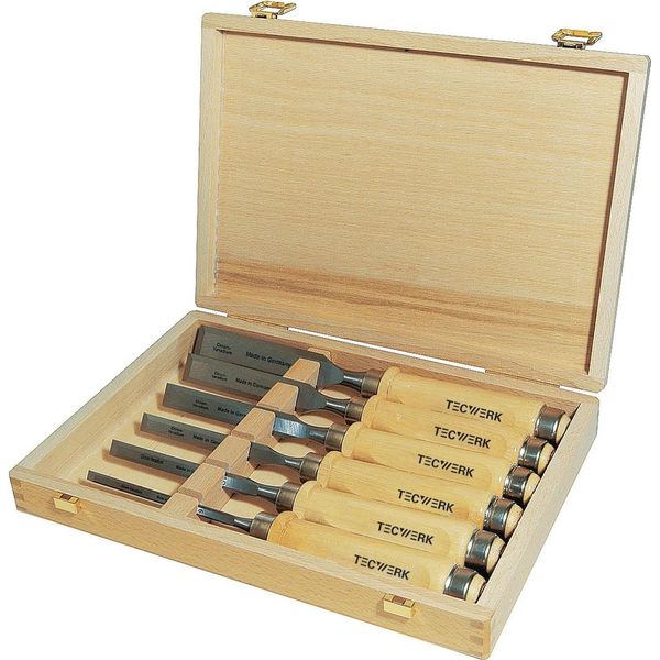 Set Di Scalpelli Da Intaglio 6,10,12,16,20,26 Mm Manico In Faggio Bianco Forma Ulmer 6 Pezzi-image