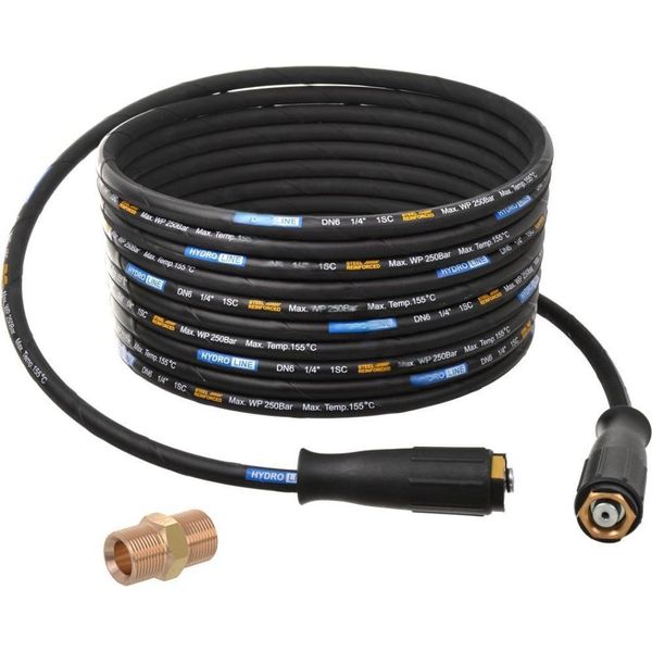 Tubo Flessibile Per Alta Pressione Con Treccia In Acciaio Premium, Resistente Al Calore, 10 Metri - Con Connettori M22-M22 + Adattatore M22 (Versione: Tipo K) Per Idropulitrici Krcher E Kranzle-image