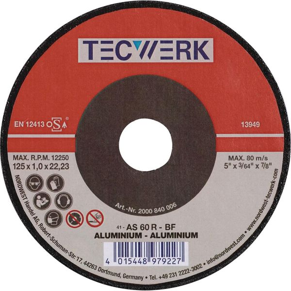 Disco Da Taglio Alu D125X1Mm Foro Dritto In Alluminio 22,23 Mm-image