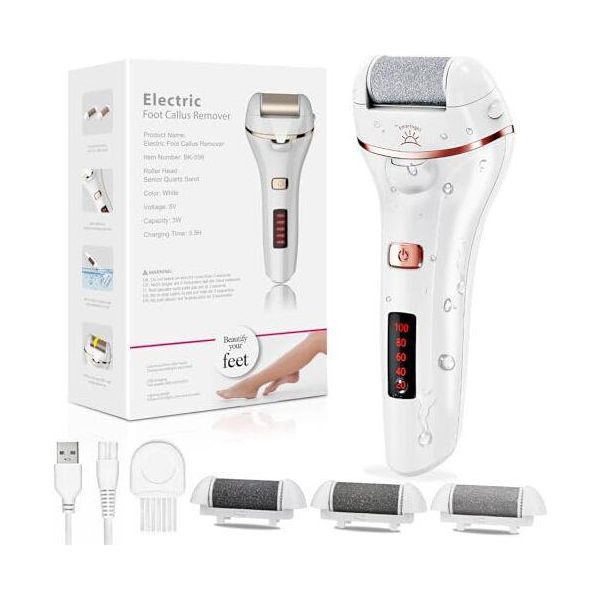 Aottom Electric Callus Remover, Impermeabile Piede File Strumenti Pedicure Ricaricabile, Tote Professionale Pelle Rimozione Cura 3 Teste Di Rullo-image