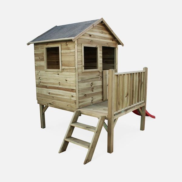 Casetta Per Bambini In Legno Di Pino Su Palafitte 2M², Marrone Naturale-image