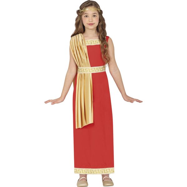 Goettess Romana Tunica Toga Carnevale Bambini Costume Storico Oro Rosso, Taglia: 140/146 Colore: Rosso-image