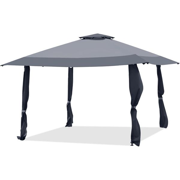 Gazebo Da Giardino 4 X 4 M Con Doppio Tetto, Altezza Regolabile 266-283 Cm, Gazebo Pieghevole Con Struttura In Acciaio, Gazebo Pieghevole Impermeabile E Protezione Solare (Grigio)-image