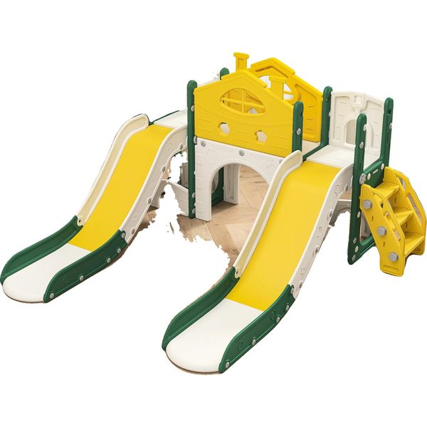 Scivolo Da Parco Giochi, Funzionalità 7 In 1, Design Sicuro E Resistente, Doppio Scivolo-image