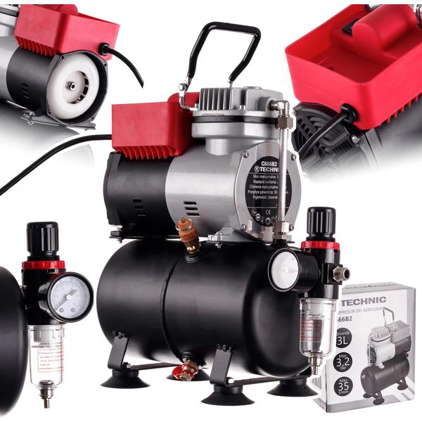 Compressore Per Aerografo Con Serbatoio Efficient Da 3 Litri (Capacit 30-35 L/Min), Riduttore, Filtro Tc Technic 666B2-image