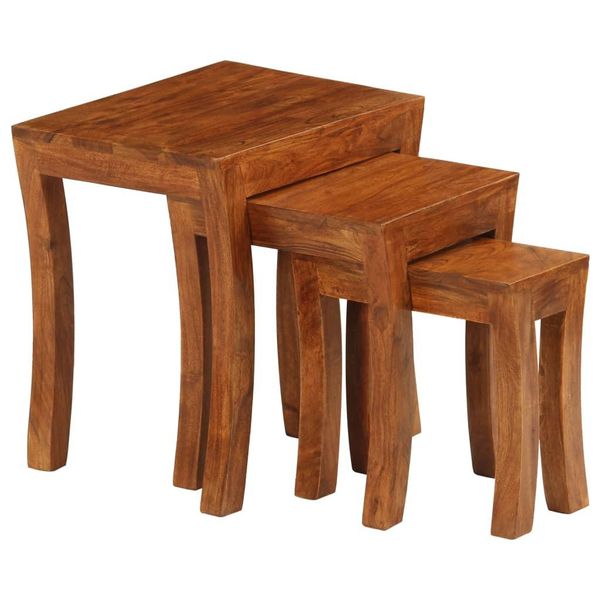 Syfax™ Tavolini Impilabili 3 Pz Massello Di Acacia 50X35X50 Cm Marrone-image