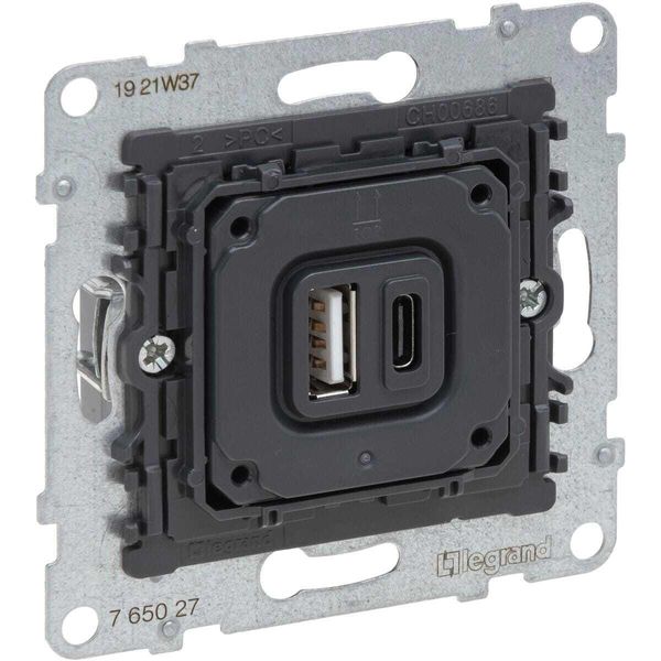 Legrand Seano Inserto 2F 765027 Presa Di Ricarica Usb Tipo A+C Con Corrente Di Carica 3 5 (765027)-image