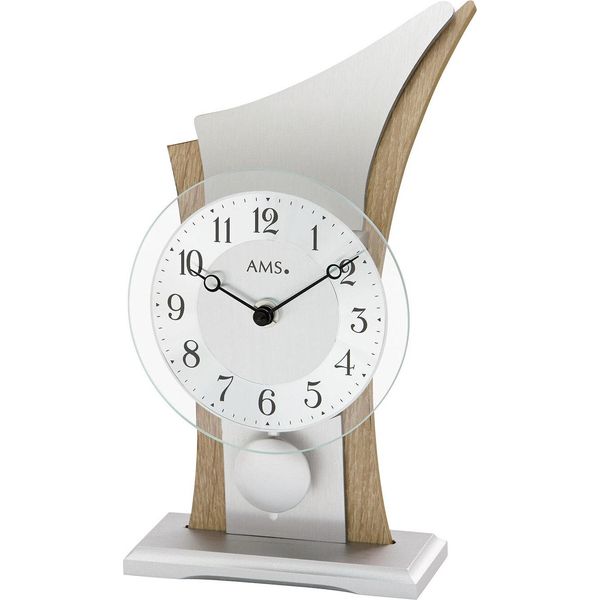Ams 1139 Orologio Da Tavolo Al Quarzo Con Pendolo Argento Ottica Sonoma Curva Con Vetro-image