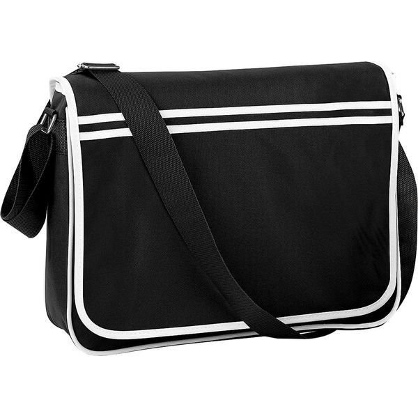 Borsa Bagbase Retro Messenger, 12 Litri BC1315 (Taglia Unica) (Nero/Bianco)-image