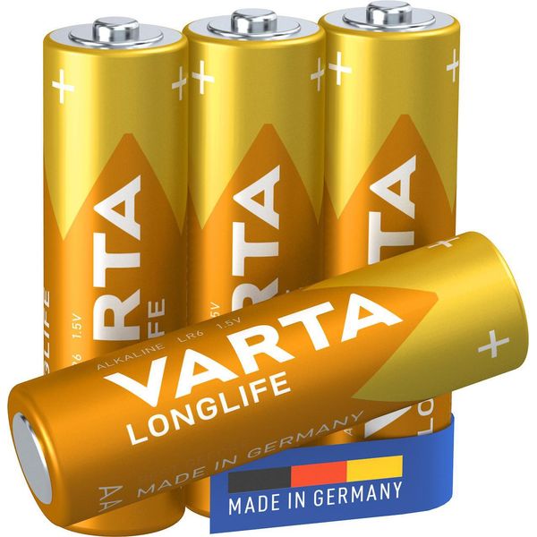 Varta Longlife, Batteria Alcalina, Aa, Mignon LR6, 1.5V, Blister Da 4, Germany-image