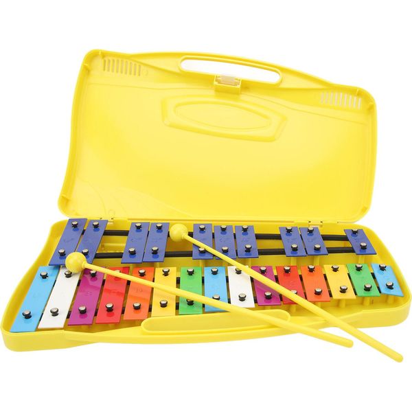 Xilofono Musicale Professionale, 25 Note, Tasti In Alluminio Per Bambini, Xilofono Con Scatola Gialla-image
