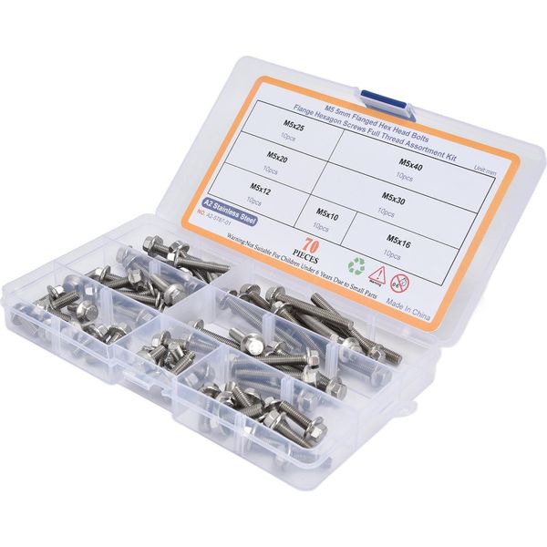 Kit Di Assortimento Di Bulloni M5, Bulloni A Flangia Esagonali, Bulloni A Testa Cilindrica Esagonali, Bulloni Esagonali In Acciaio Inossidabile, Sostituzione Di Bulloni Esagonali, Elementi Di Fissaggio A Vite-image