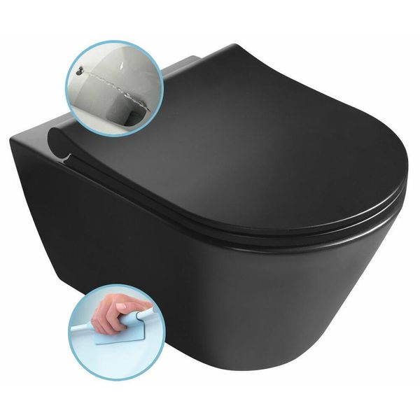 Sapho Avva - Wc Sospeso Con Doccia Bidet, Senza Bordo, Nero Opaco 100312-110-image