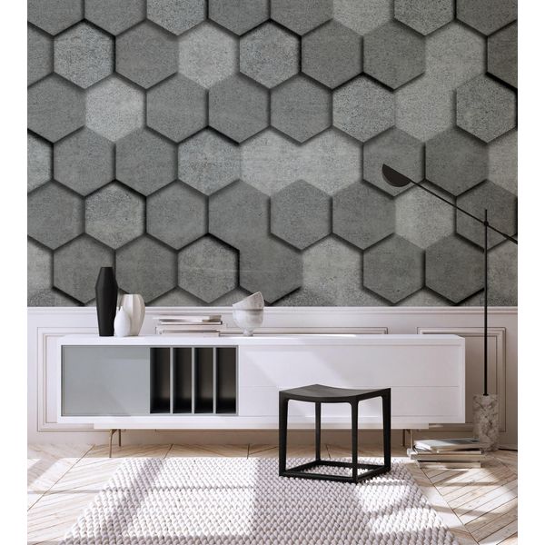 Vliestapete A.S. CrÉAtion "3D-Tapete Wabenmuster Grau Betonstruktur Hexagon", Grau, B:2,55M H:0,02M L:3,5M, Vlies, Tapeten-image