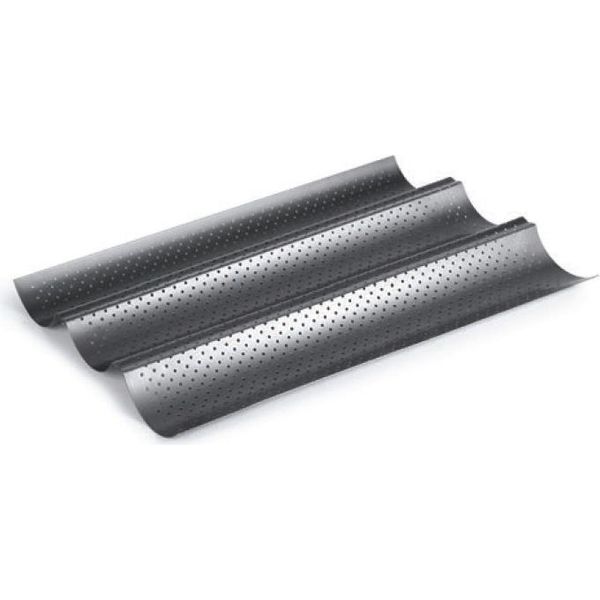 Teglia Forata Ibili Per 3 Baguette, Acciaio Inox, 38X24 Cm, Argento-image