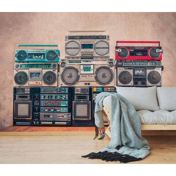 Vliestapete A.S. CrÉAtion "Retrotapete Ghettoblaster Bunt Beige Vintage", Beige, B:2,55M H:0,02M L:3,5M, Vlies, Tapeten-image