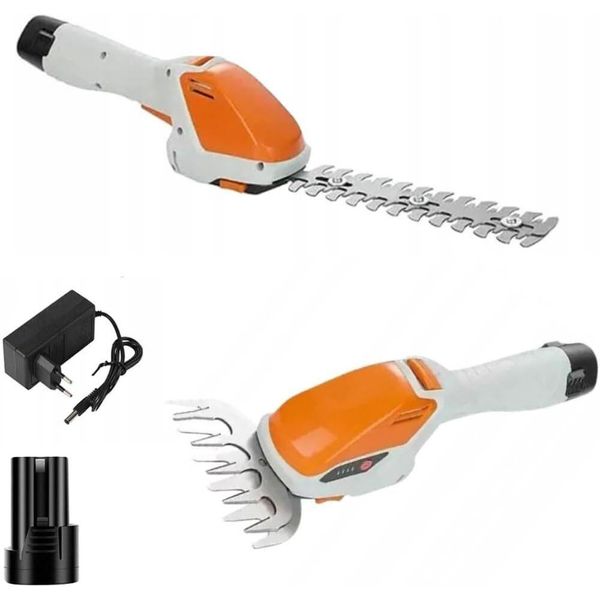 Tagliasiepi A Batteria Da 12 V, Dispositivo 2 In 1 Con 60 Minuti Di Autonomia, Lame Intercambiabili Da 14 Cm Per Le Siepi-image