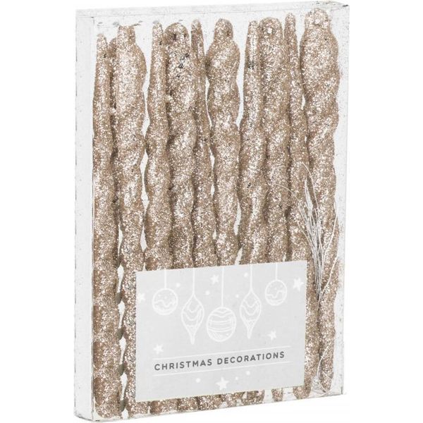 Springos Ornamenti Per Albero Di Natale Ghiaccioli Ritorti Ornamento Glitterato Color Oro 12 Cm 10 Pz. Decorazioni Natalizie-image