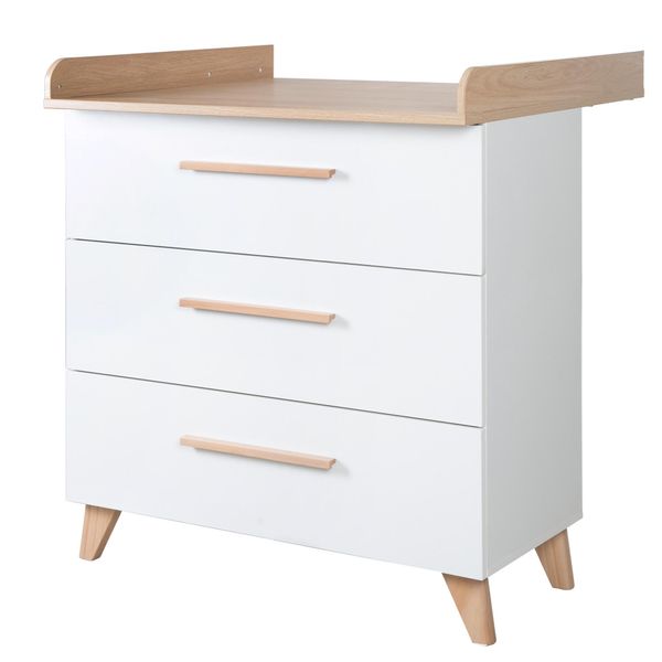 Roba Leon Fasciatoio, Piano Estraibile, 3 Cassetti - Maniglie E Piedini Di Legno - Decoro Bianco / Rovere Othello-image