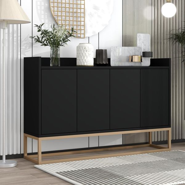Credenza Moderna A 4 Ante Senza Maniglie - Design Minimalista Nero, Elegante E Pratico Per Sala Da Pranzo, Soggiorno E Cucina-image
