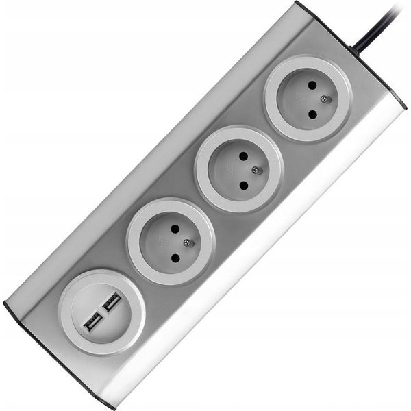 Presa Angolare Di Superficie Orno Virone FS-4 3X 230V, 2Xusb, Cavo Da 1,5 M, Acciaio Inox-image
