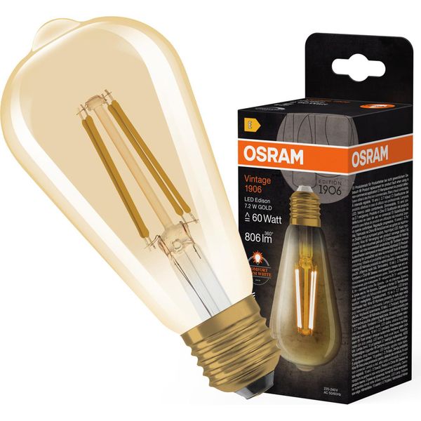 Osram Vintage 1906 Led Classic Edison 7,2W 824 Gold E27 Lampada 806Lm 2400K Bianco Caldo Come 60W Dimmerabile 4099854137822-image