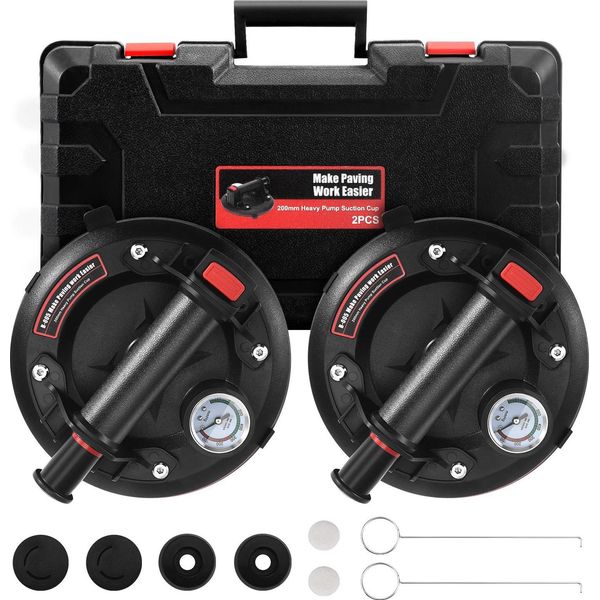 Ventosa Per Vetri - Set Di 2 Ventose A Vuoto Da 20 Cm - Con Manometro - Capacità Di Carico 280 Kg - Per Piastrelle/Granito/Finestre - Nero-image